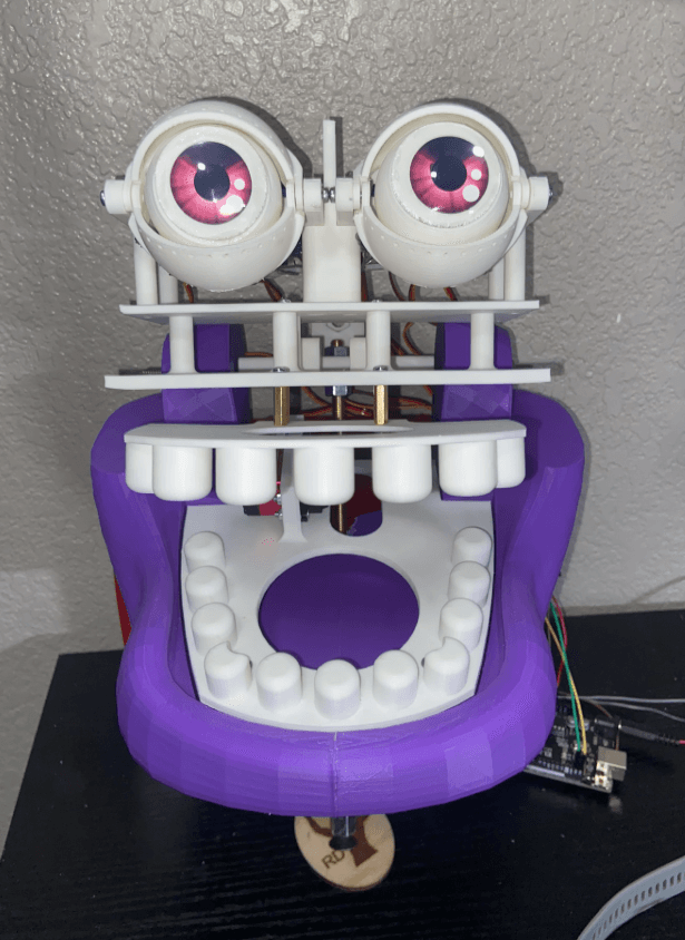 Finished front view of the Bonnie animatronic prototype
