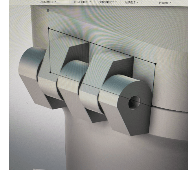 CAD close-up of the locking mechanism geometry